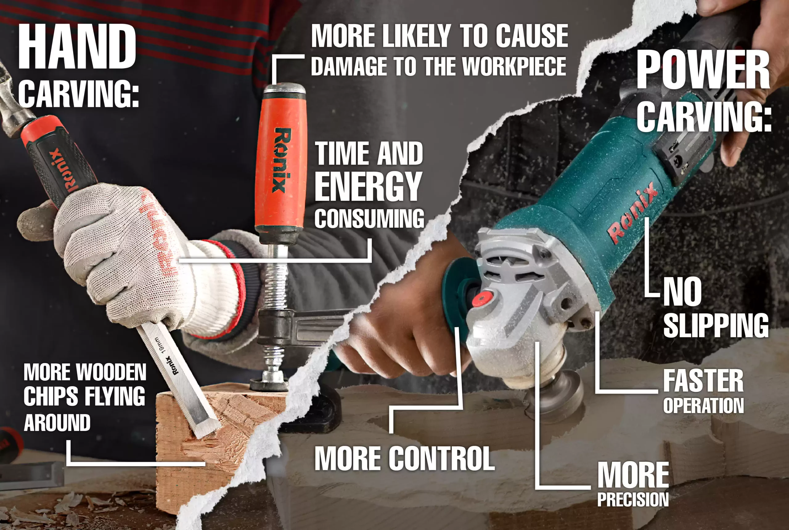 Wood carving tools infographic