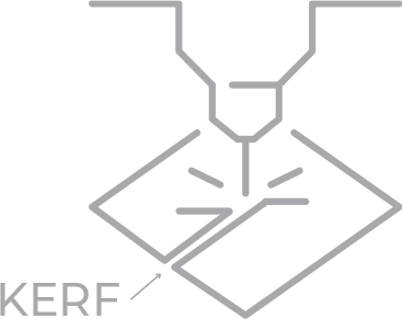 Illustration showing the kerf width on a laser cutter